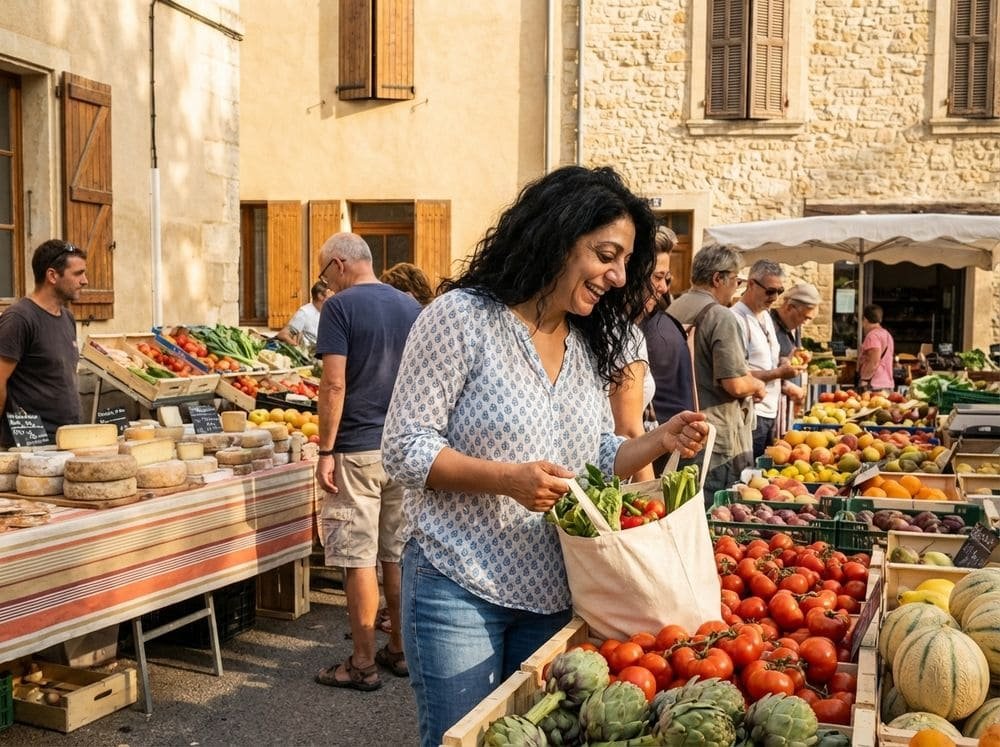 Sandrine au marché de Celleneuve