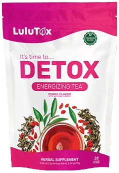 Le Lulutox Detox Tea, tel qu'il est livré par Colissimo